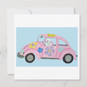 Invitation Hippie Caniche dans la voiture de l'amour Flower C