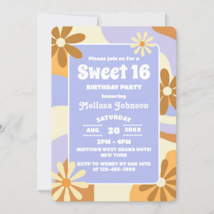 Invitation Hippie Fleur Retro Super Funky Colorful Sweet 16