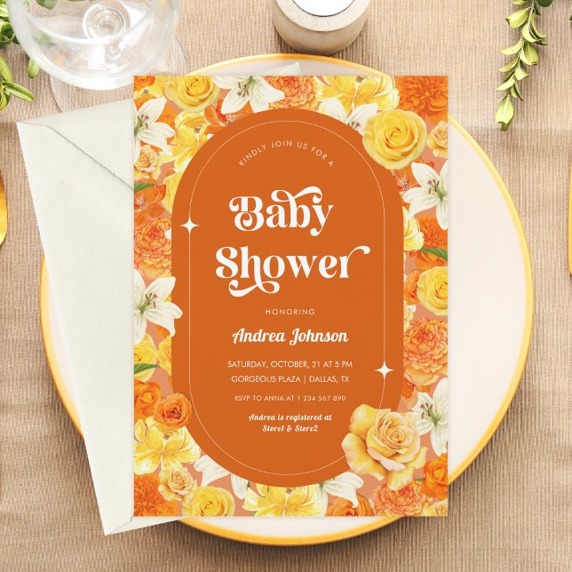 Invitation Hippie Floral Retro Super les années 70 Baby showe (Créateur téléchargé)