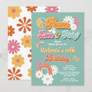 Invitation Hippie Flower Power les années 70 60s Anniversaire