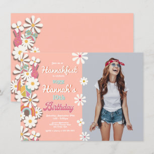 Invitation Hippie Flower Power les années 70 60s Anniversaire