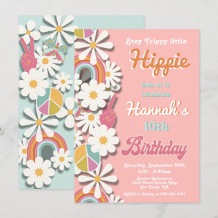 Invitation Hippie Flower Power les années 70 60s Anniversaire