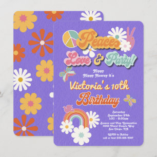 Invitation Hippie Flower Power les années 70 60s Anniversaire