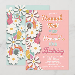 Invitation Hippie Flower Power les années 70 60s fête d'anniv
