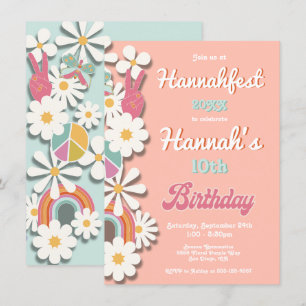 Invitation Hippie Flower Power les années 70 60s fête d'anniv
