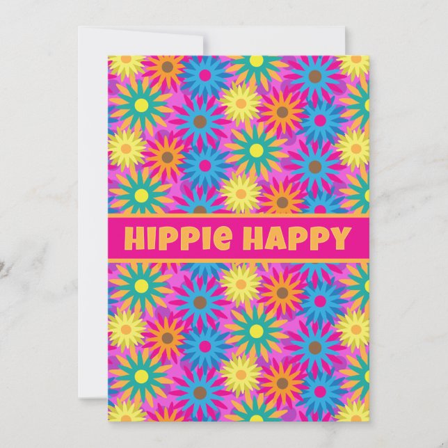 Invitation Hippie Happy 1960 Retro Theme Flower Party (Devant)
