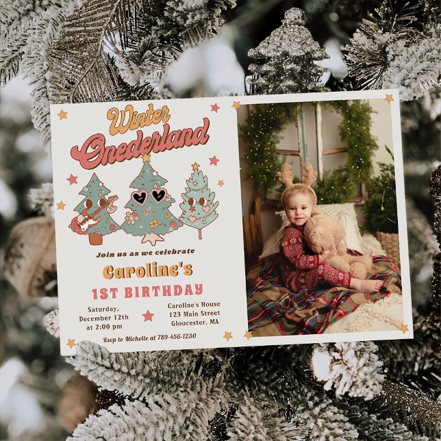 Invitation Hippie hiver Onederland Noël Arbre Anniversaire (Créateur téléchargé)
