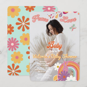 Invitation Hippie Peace Love Baby Photo les années 70 60s Bab
