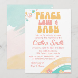 Invitation Hippie Retro Baby shower Super Pastels Peace Love