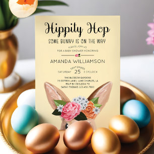 Invitation Hippity Hop Pâques Floral Lapin Baby shower lapin