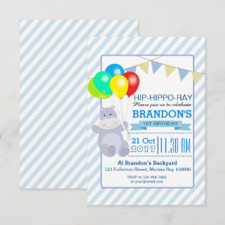 Invitation Hippo Balloons Adventure 1er anniversaire Bash