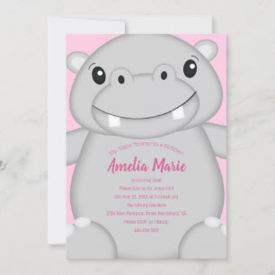 Invitation Hippo fête d'anniversaire rose