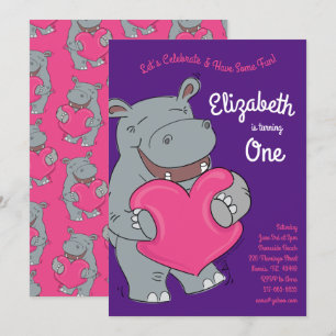 Invitation Hippo Hugs fête d'anniversaire