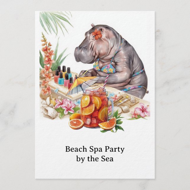 Invitation  Hippo in Bikini Manicure Coastal Beauty beach spa (Devant)