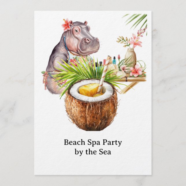 Invitation  Hippo in Bikini Manicure Coastal Beauty beach spa (Devant)