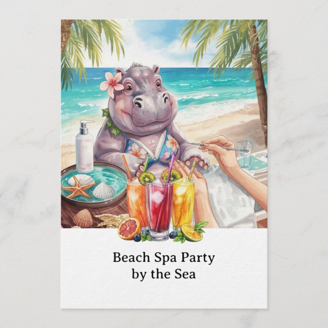 Invitation  Hippo in Bikini Manicure Coastal Beauty beach spa (Devant)