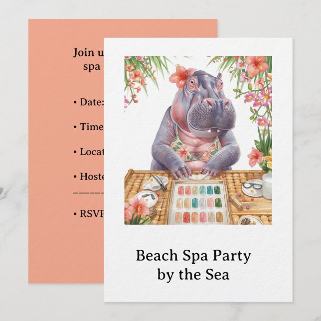 Invitation  Hippo in Bikini Manicure Coastal Beauty beach spa (Devant / Derrière)
