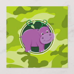 Invitation Hippo mignon ; camo vert vif, camouflage