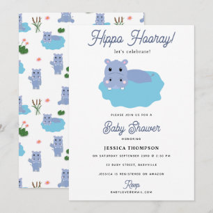 Invitation Hippopotame Mignon Hip Hippo Hourra Baby Shower