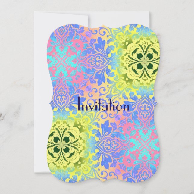 Invitation hippy chic jaune turquoise aqua bohème (Devant)