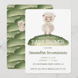 Invitation Histoire de bébé mouton vert sauge Baby Shower