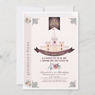 Invitation Histoire de conte de fées Livre rose 1er anniversa