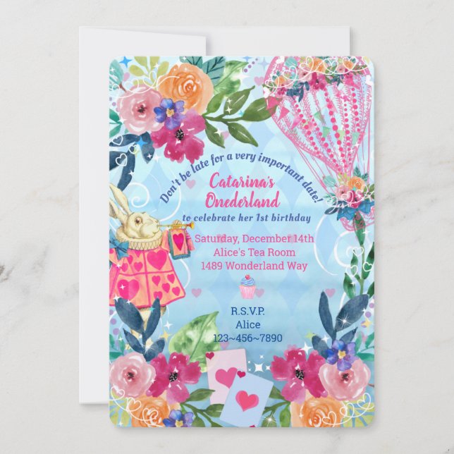 Invitation Histoire de lapin blanc Conte Unmerday Anniversair (Devant)