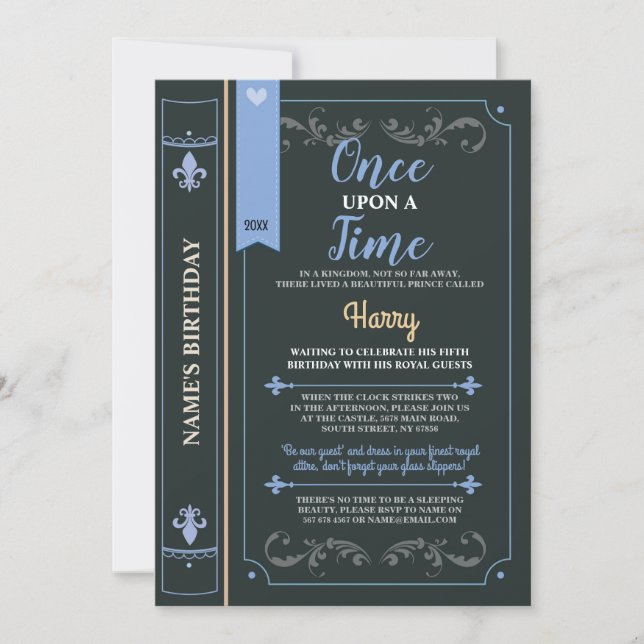 Invitation Histoire Livre Couverture Fairytale Prince Anniver (Devant)