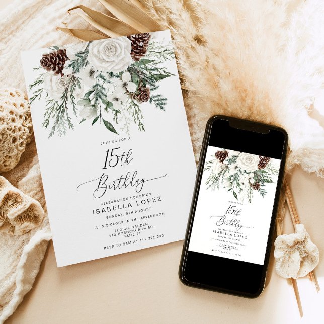 Invitation hiver à feuillage persistant Quinceanera 15e anniv (Créateur téléchargé)