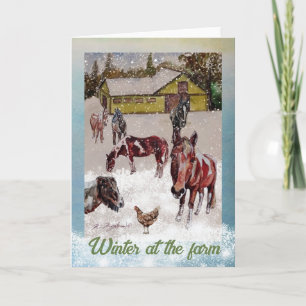 Invitation hiver à la ferme doux turquoise et chevaux