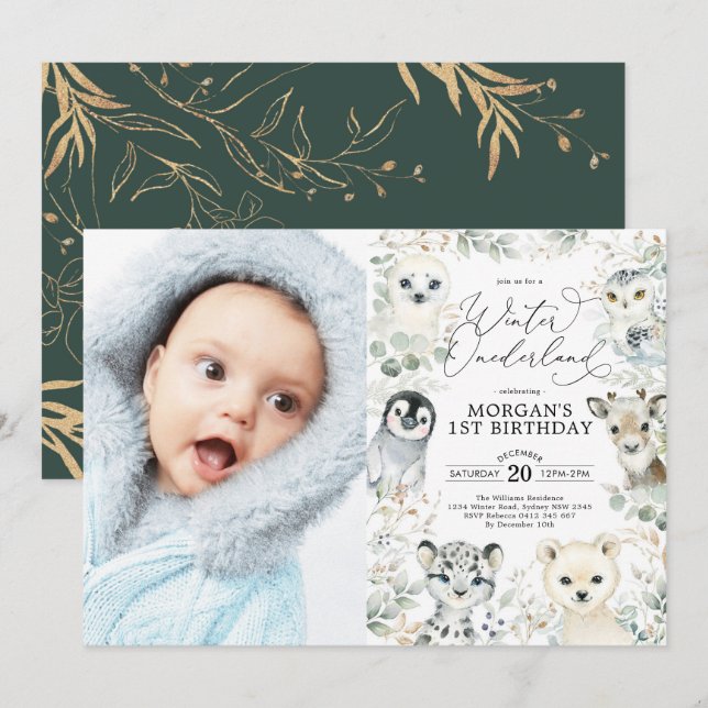 Invitation Hiver Anniversaire Arctique Animaux Végétaux Anniv (Devant / Derrière)