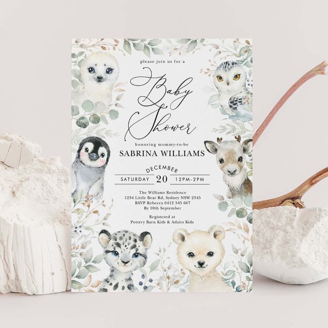 Invitation Hiver Arctique Animaux Baby showers neutres selon  (Créateur téléchargé)