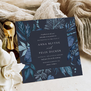 Invitation Hiver Azure   Carré bleu Mariage de cadre botaniqu