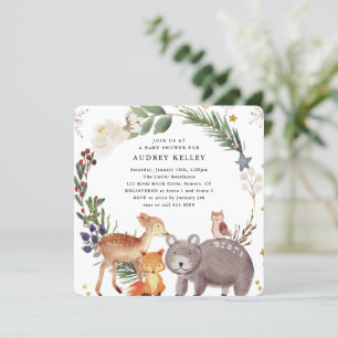Invitation Hiver Baby shower des animaux de bois Carré