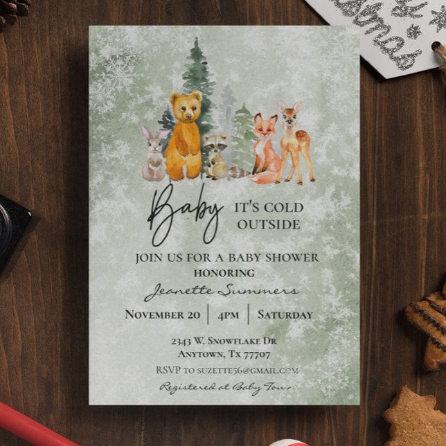 Invitation Hiver Bébé boisé Il fait froid dehors Baby shower (Créateur téléchargé)