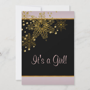 Invitation Hiver Black Pink Snowflakes Bébé Girl Show