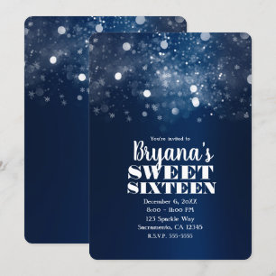 Invitation Hiver Bleu Argent Éclairage Doux 16 Partie