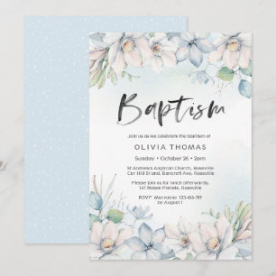 Invitation Hiver bleu de l'invitation de baptême floral