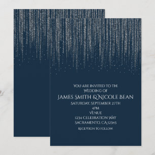 Invitation Hiver Bleu et Argent Éclairage de glace Mariage
