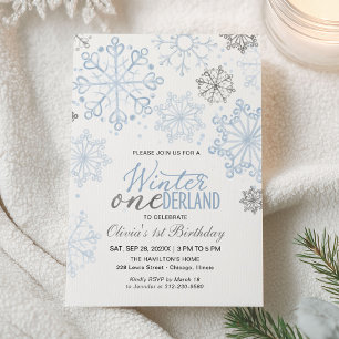 Invitation Hiver bleu Onederland 1er anniversaire Flocon de n