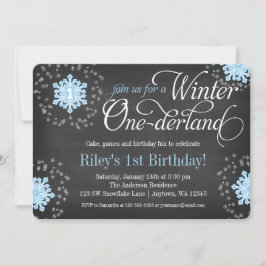 Invitation Hiver bleu Onederland de tableau de flocons de