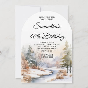 Invitation Hiver Boho Forest aquarelle Photo 40e anniversaire