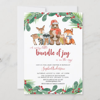 Invitation Hiver Bois Animaux Baby shower de Noël