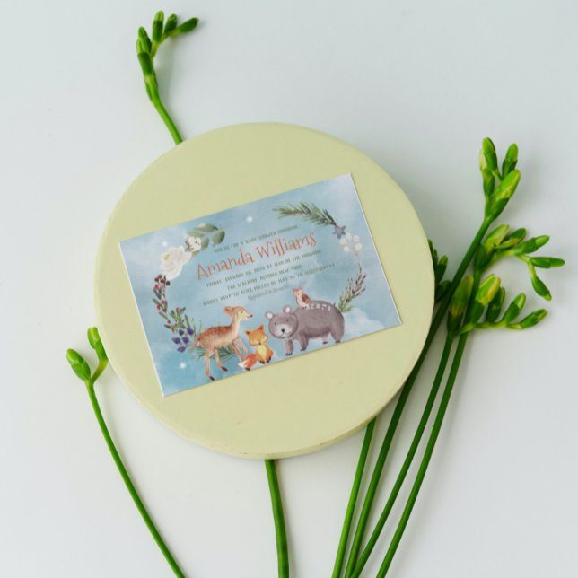 Invitation Hiver Bois Animaux Berries Pine Coton Bébé (Créateur téléchargé)