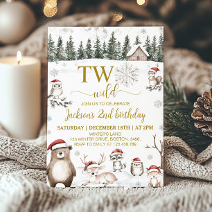 Invitation Hiver Bois Animaux Deux Sauvages 2e Anniversaire