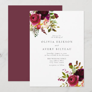 Invitation Hiver Bourgogne Maroon Marsala Mariage Floral
