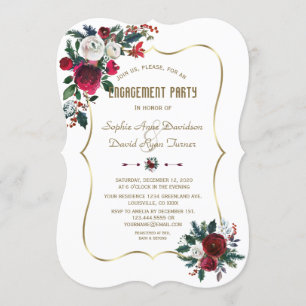 Invitation Hiver Burgundy Floral Pine Gold