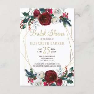 Invitation Hiver burgundy or géométrique cadre nuptiale douch