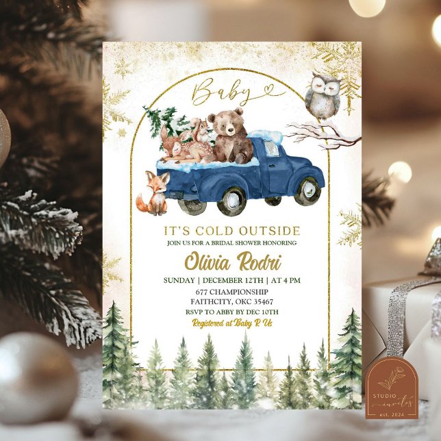 Invitation Hiver Camion Bois Baby shower forestier (Créateur téléchargé)