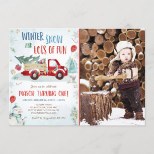 Invitation Hiver Camion Rouge Plaisir de neige Garçon Premier